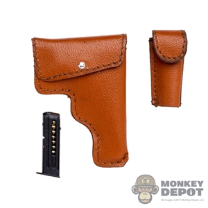 Holster: Flagset Leather Pistol Holster w/Mag Pouch