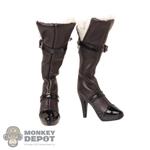 Boots: Flagset Female Brown High Heeled Boots w/Fur + Pegs