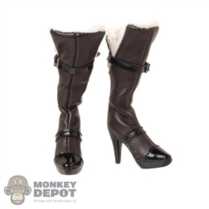 Boots: Flagset Female Brown High Heeled Boots w/Fur + Pegs