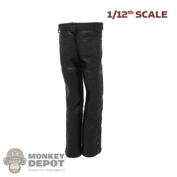 Monkey Depot - Pants: Great Twins 1/12 Mens Black Leather-Like Pants