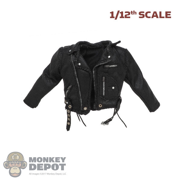 Monkey Depot - Coat: Great Twins 1/12 Mens Black Leather-Like Jacket