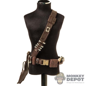 Belt: Hot Toys Brown Leather-Like Utility Belt w/Holster, Ammo + Chrome-Plated Beskar Armor