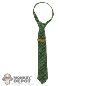 Tie: Hot Toys Mens Green Patterned Tie w/Clip