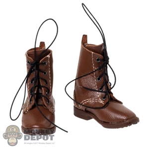 Boots: IQO Model Mens WWII Brown Leather-Like Boots