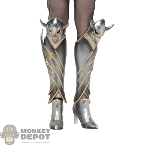 Boots: TBLeague Female Molded Silver Armored Boots w/Leg Armor