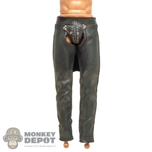 Pants: Premier Toys Mens Black Leatherlike Pants (Weathered)