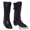 Boots: Super Duck Female Black Leather Cowboy Boots with Zipper