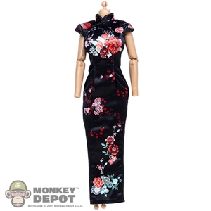 Dress: Super Duck Female Black Floral Cheongsam