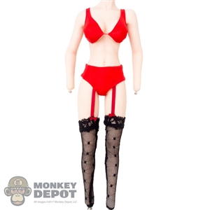 Lingerie: Very Cool Red Bra & Panties w/Attached Stockings