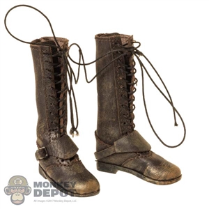 Boots: Very Cool Female Tall Brown Leather-Like Boots (Weathered)