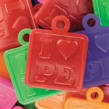 Rounded square token for children that says "I &#9829;&#65038; P.E." A great physical education award for children. 7 assorted colors.