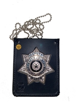 Strong Leather Recessed Velcro Badge and ID Holder With Chain