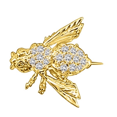 Attractive Bee Pin, 0.85 Cts. T.W. with a bevy of Round Cut Jewels. 14K Solid Gold