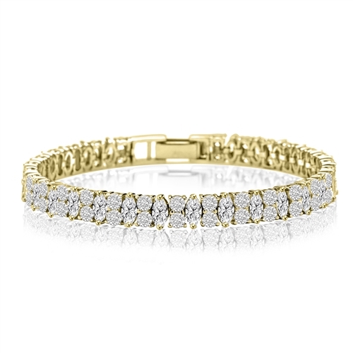 Designer Bracelet With Marquise And Round Stones, 14 Cts.T.W. In 14K Solid Yellow Gold.