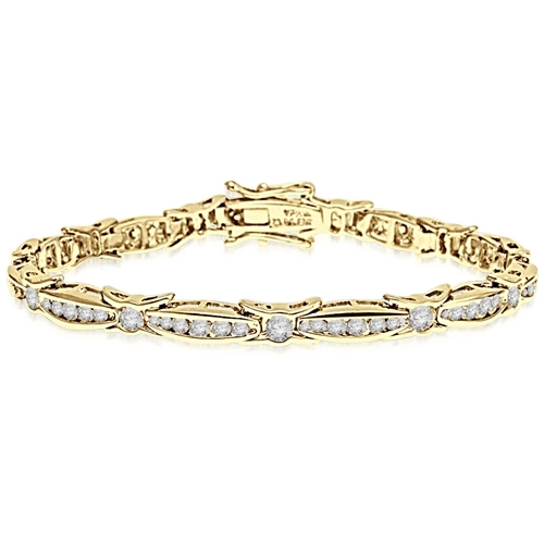 6.75 inch bracelet with unusual link setting in 14K Solid Gold