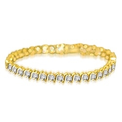 7 inch tennis bracelet with 0.25 cts. Round stones in "S" bar setting. 6.0 Cts. T.W. set in 14K Solid Yellow gold.
