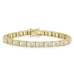 7" long stunning design bracelet with Diamond Essence Emerald cut baguettes and round brilliant Diamond Essence masterpieces set in ethnic setting of 14k Solid Yellow Gold. Appx. 9.0 Cts.T.W.