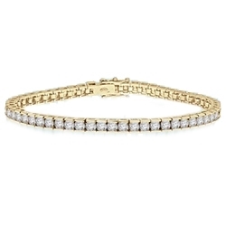Tension Bar Set Classic Bracelet with Artificial Round Brilliant Diamonds by Diamond Essence set in 14K Solid Yellow Gold