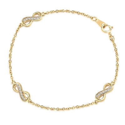 Infinity Bracelet with 0.20 ct. Round Brilliant Diamond Essece Round Stones. 7" Length, 14K Solid Yellow Gold.