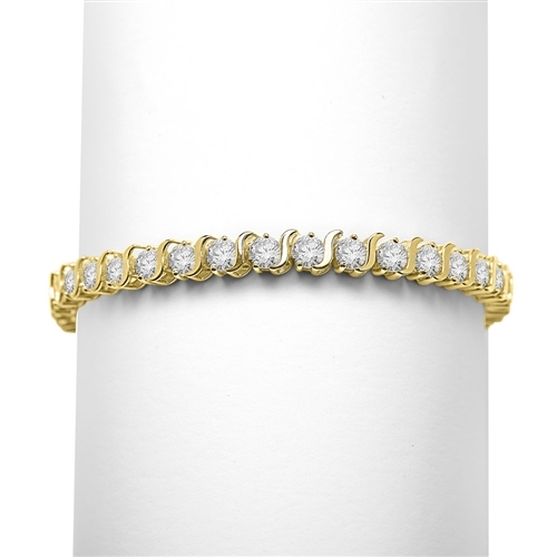 7" long S-Curves Bracelet with Round Brilliant Diamond Essence Stones, 7.50 Cts. T.W. in 14K Solid Yellow Gold.