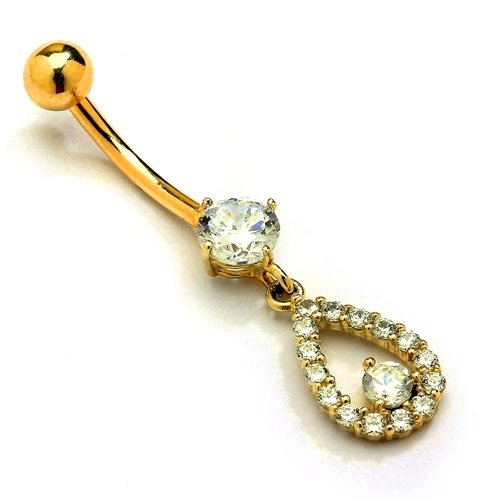 Designer Belly Button Ring in 14K Solid Yellow Gold with 0.85 Ct.T.W. Round Brilliant Stones and Screw On Ball.