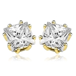 Princess cut square stone stud earrings in gold