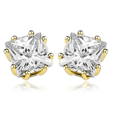 Princess cut square stone stud earrings in gold