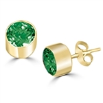 Solid gold emerald stone,tubular bezel setting earring