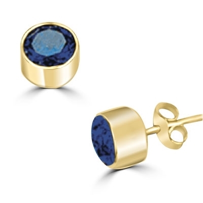 Solid Gold sapphire stone,tubular bezel setting earring