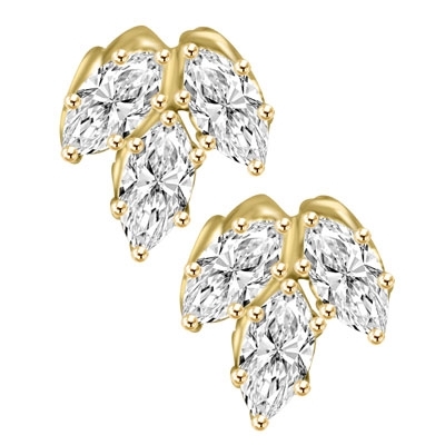 Diamond Essence Marquise Cut stone, 0.5 ct. each, set in floral design, 3.0 Cts.T.W. in 14K Solid Gold.