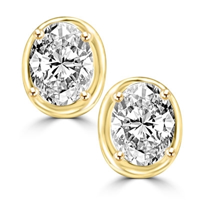Oval studs diamond earring in Solid Gold