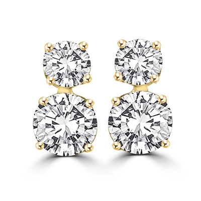 Two stone round diamond solid gold earrings