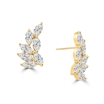 Diamond Essence Designer Earring with Marquise Essence. Appx. 7 Cts.T.W. set in 14K Solid Yellow Gold.