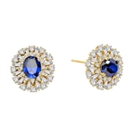 Diamond Essence Designer Earrings with 2.5 carat Oval Sapphire Essence in the center, surrounded by Diamond Essence round stones and baguettes. Appx. 9.0 cts.t.w. Just perfect for all occasions. In 14k Solid Yellow Gold.