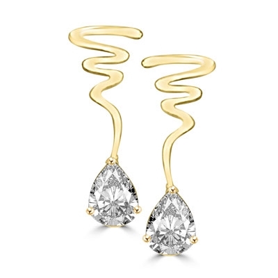 6ct pear cut drops spiral earrings in Solid Gold