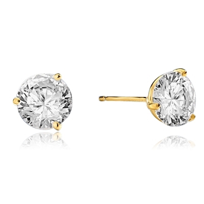 Pair of Studs in three prongs Martini Setting, Round Diamond Essence in each stud. 2.0 Cts T.W. set in 14K Solid Yellow Gold.