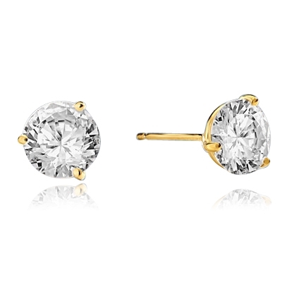 Pair of Studs in three prongs Martini Setting, Round Diamond Essence in each stud. 4.0 Cts T.W. set in 14K Solid Yellow Gold.