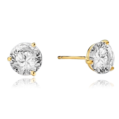 Pair of Studs in three prongs Martini Setting, Round Diamond Essence in each stud. 6.0 Cts T.W. set in 14K Solid Yellow Gold.