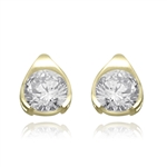 Round stone solid yellow gold stud earrings