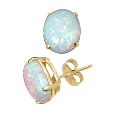Diamond Essence opal studs. 3.0 Cts. each, set in 14K Solid Yellow Gold. 6.0 Cts. T.W.