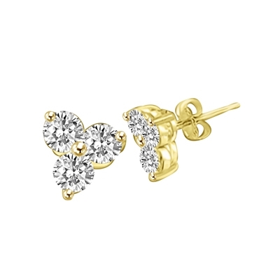 Solid Gold earring with floral setting in 3 round stones