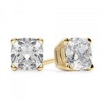 Prong Set Stud Earrings with Simulated Cushion Cut Diamond by Diamond Essence set in 14K Solid Yellow Gold 5 Cts.t.w.