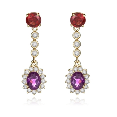 1.5ct Amethyst essence surrounded by brilliant earring in gold