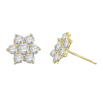 Perfect Holiday and Mother's Day Gift. Traditional flower set Earring. 3.0 Cts.T.W. in 14k Solid Yellow Gold.