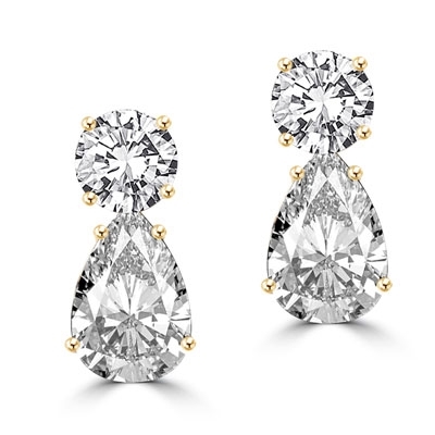 Best Selling Tear Drop Diamond Essence Earrings - White Brilliant Round Stone is 2 Ct and White Brilliant Pear Stone is 5 Ct. A Brilliant Sparkle of 14 Cts. T.W. for the pair of earrings!