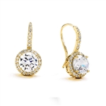 Diamond Essence Drop Earrings With Wire, 2 Cts. Each Round Brilliant Stone With Melee Around And On Bail, 5 Cts.T.W. In 14K Solid Yellow Gold.