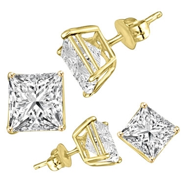 Square cut stone yellow gold earrings