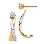 14K Two Tone Gold J-Hoop with Diamond Essence Stud Earring Jackets, 0.80 cts.t.w