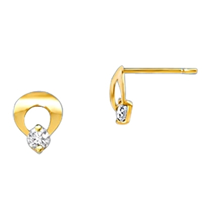 Children's Circle Post Earrings.Diamond Essence 0.10 carat each Round Brilliant stone set in prongs and 14K Solid Gold Arch, Just Perfect for little ears. 0.20 cts.t.w.in 14K Solid Gold.