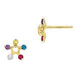 Prong Set Star Earring with Simulated Multi-Color Diamonds by Diamond Essence set in 14K Solid Yellow Gold